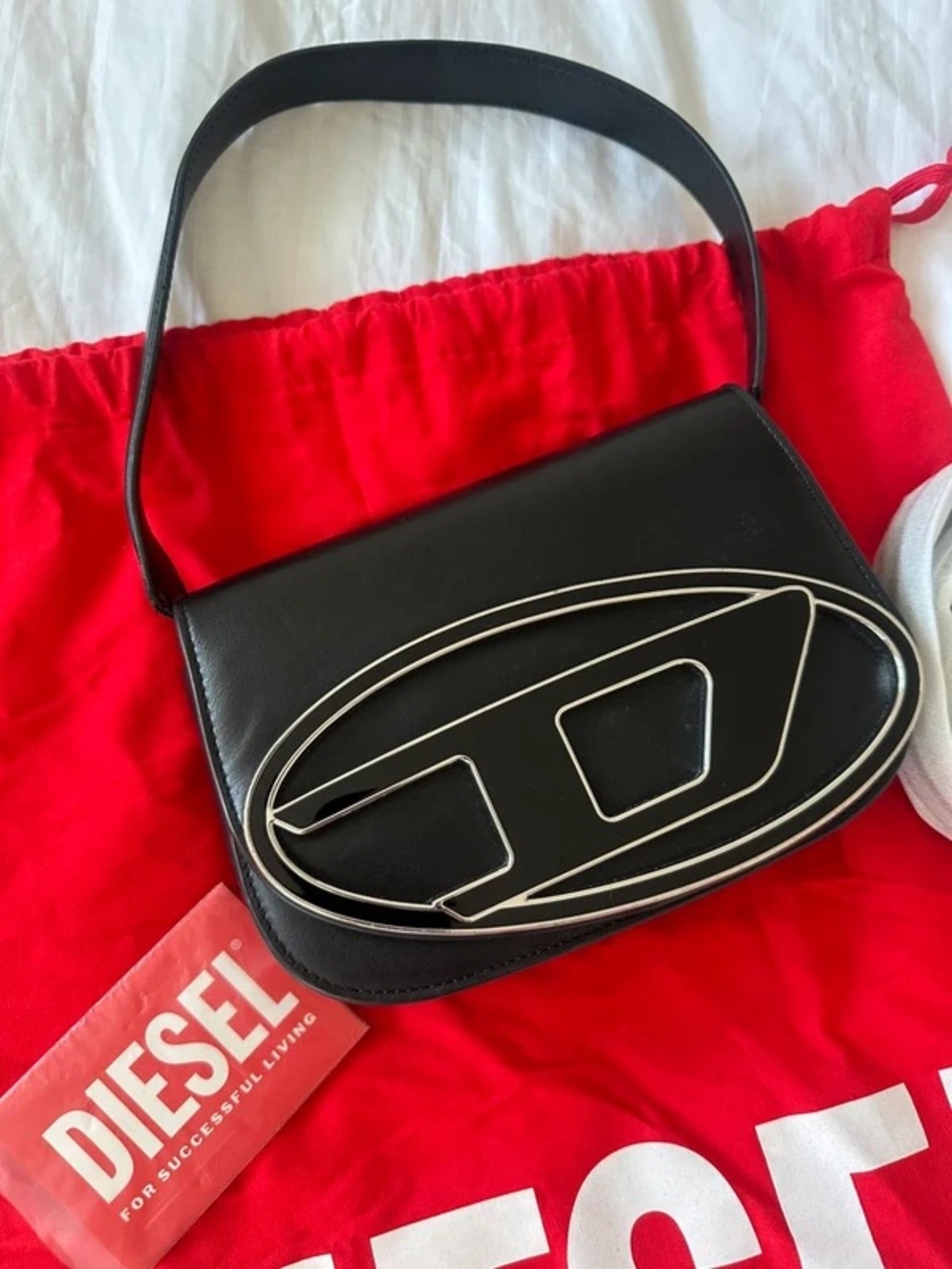 Diesel Black Shoulder Bag with Silver Logo Accent